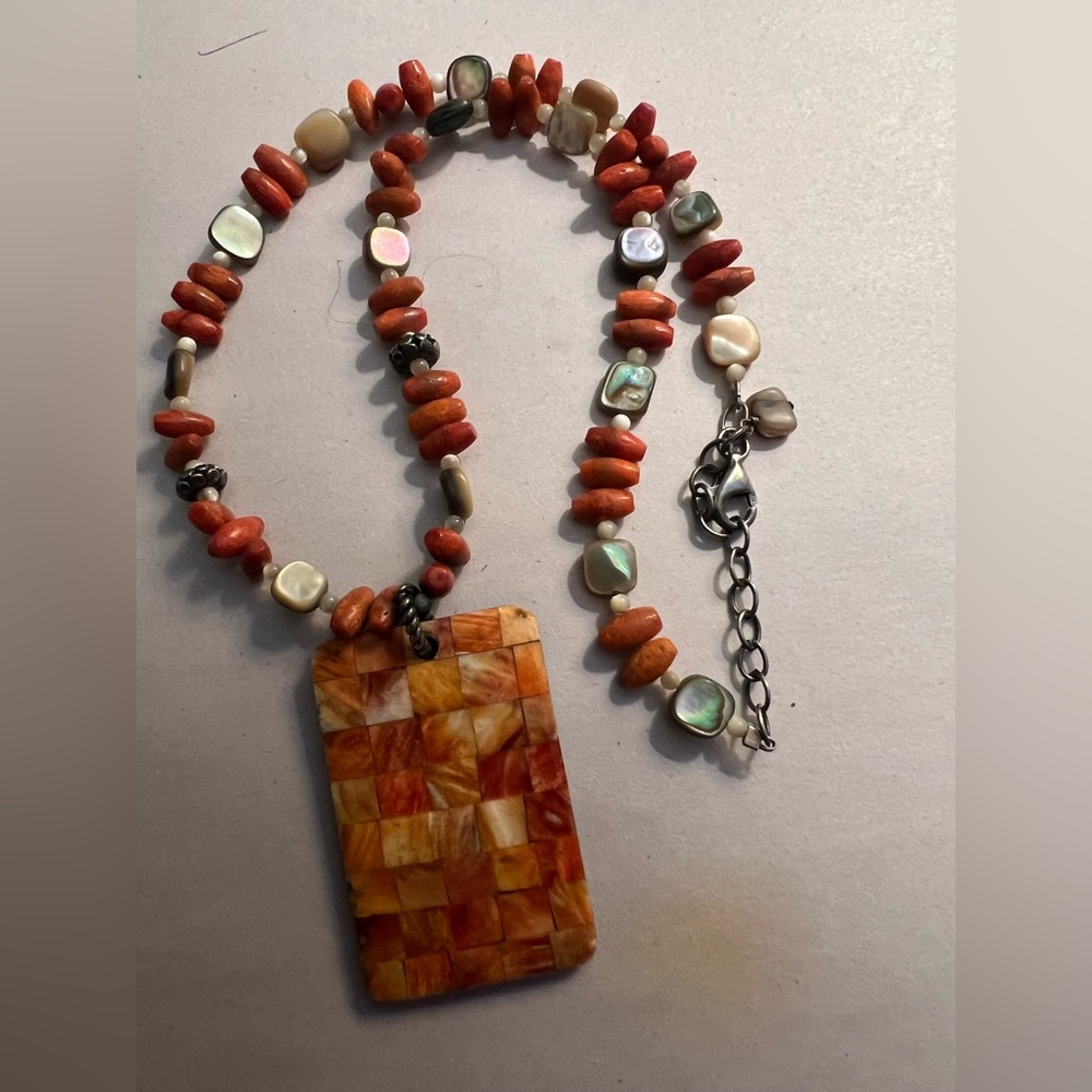 Silpada Mosaic Sponge Coral Square Pendant